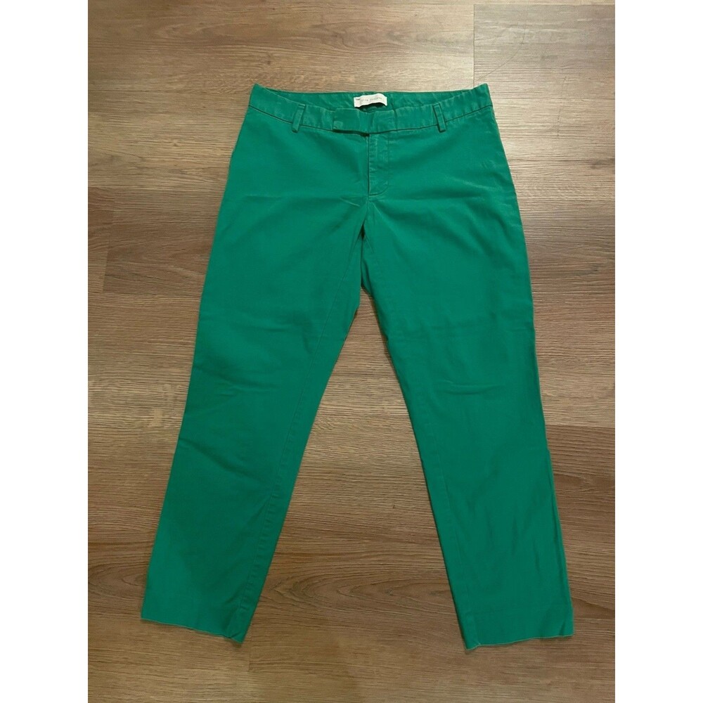 GAP Women’s Green Solid Chino Pants Flat Front Pockets Button Zip Closure